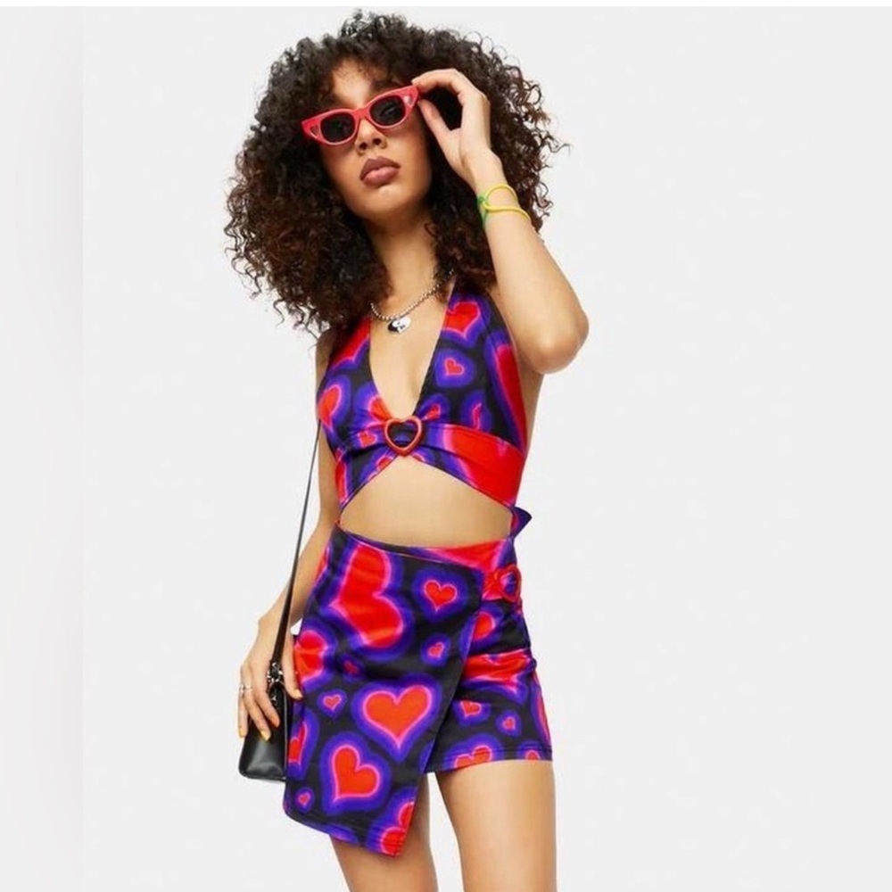 Dehlia*s Heart Patterned Red and purple Two-Piece Set